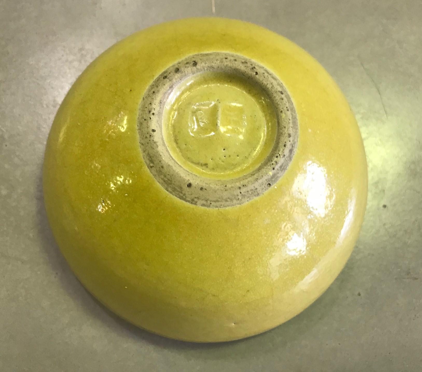Mid-20th Century Lucie Rie & Hans Coper Signed Stamped Yellow Glazed Stoneware Bowl, circa 1950 For Sale