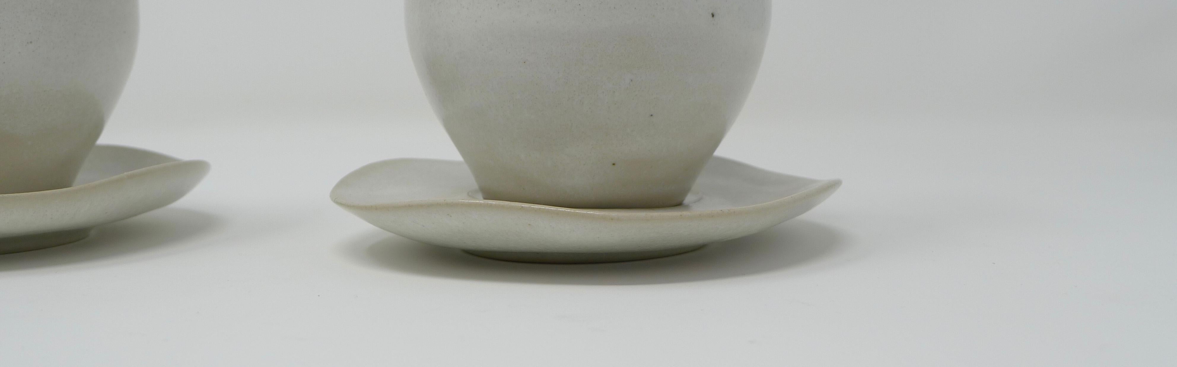 British Lucie Rie, Oil and Vinegar Set in White Glaze, Fully Signed, Early 1950s