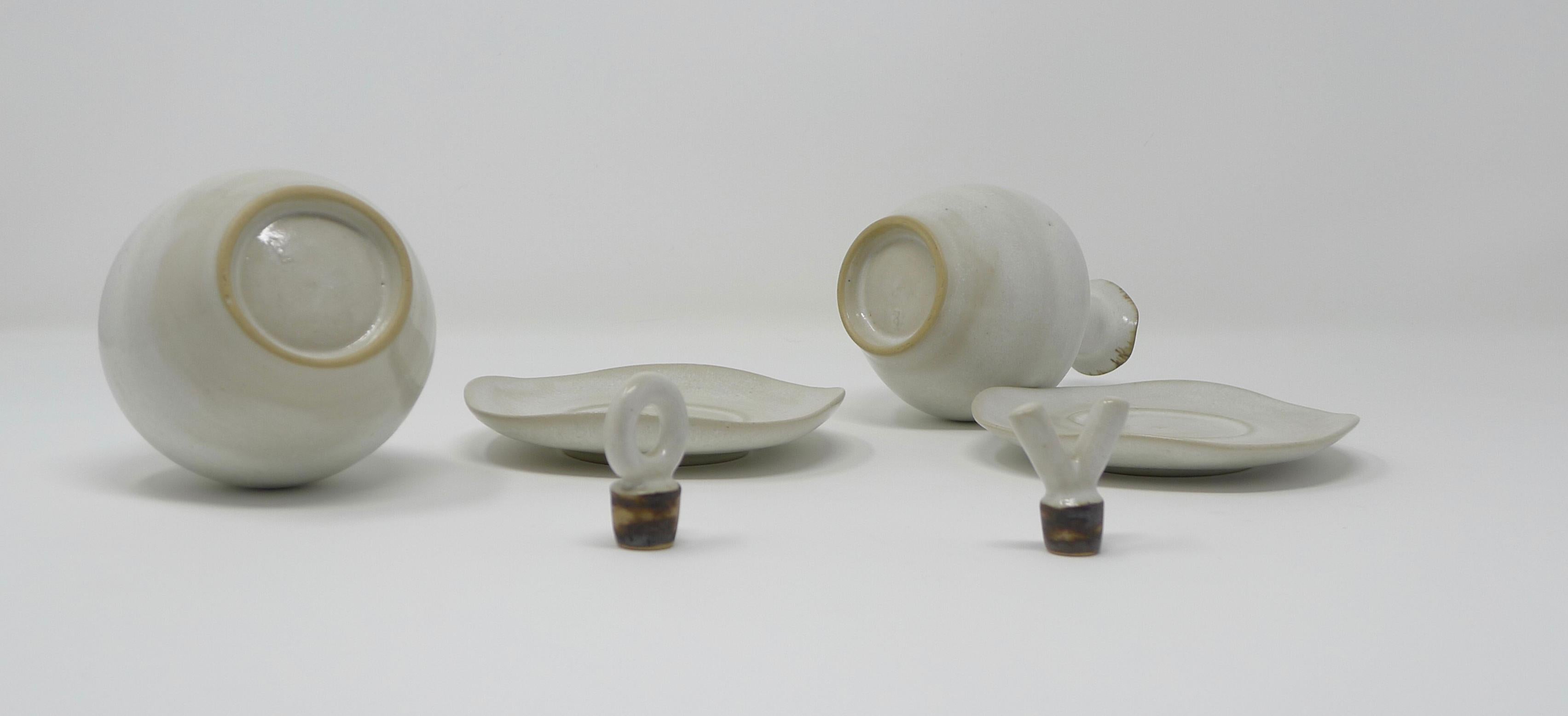 Mid-20th Century Lucie Rie, Oil and Vinegar Set in White Glaze, Fully Signed, Early 1950s