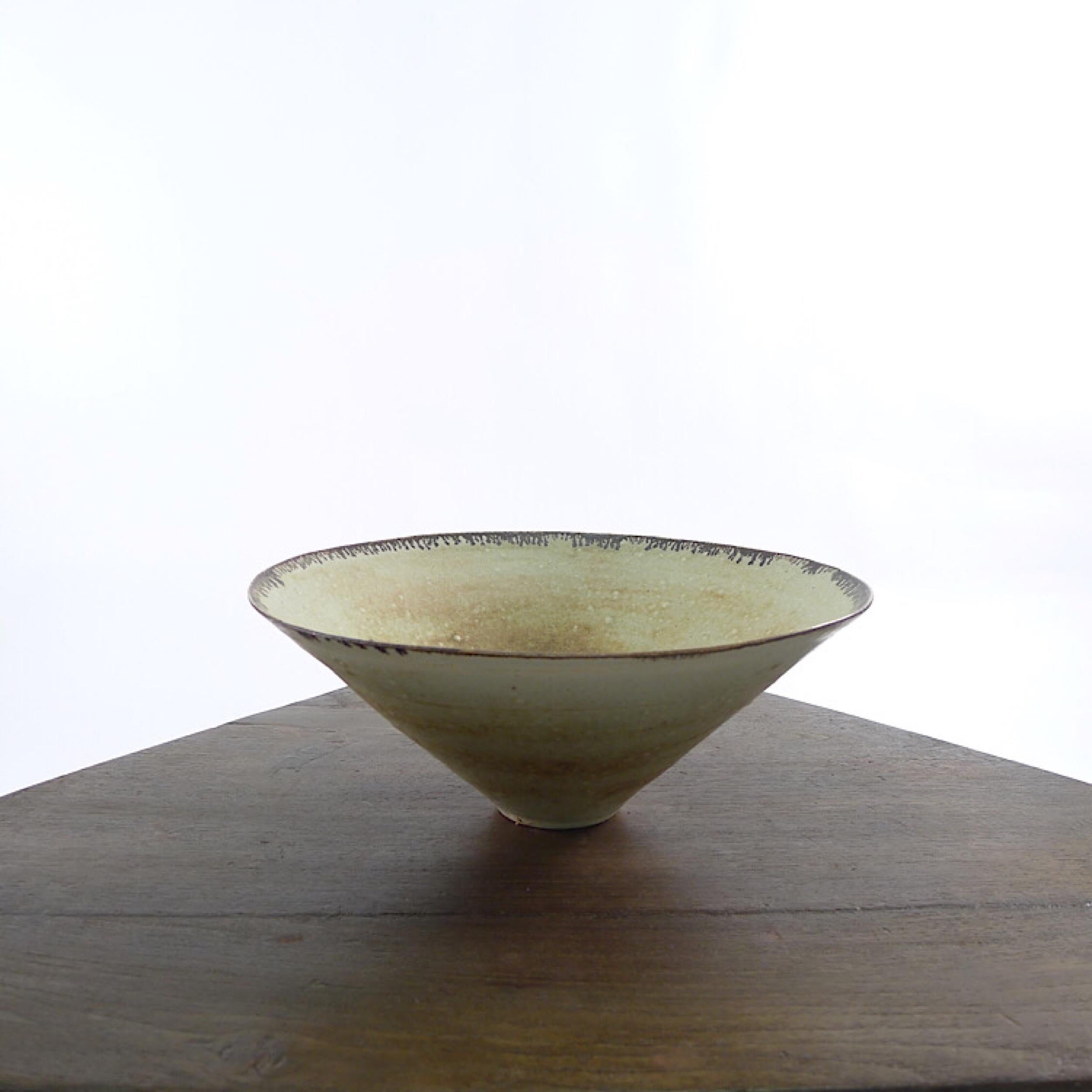 British Lucie Rie, Porcelain Bowl, Flaring Conical Form, Impressed Seal Mark