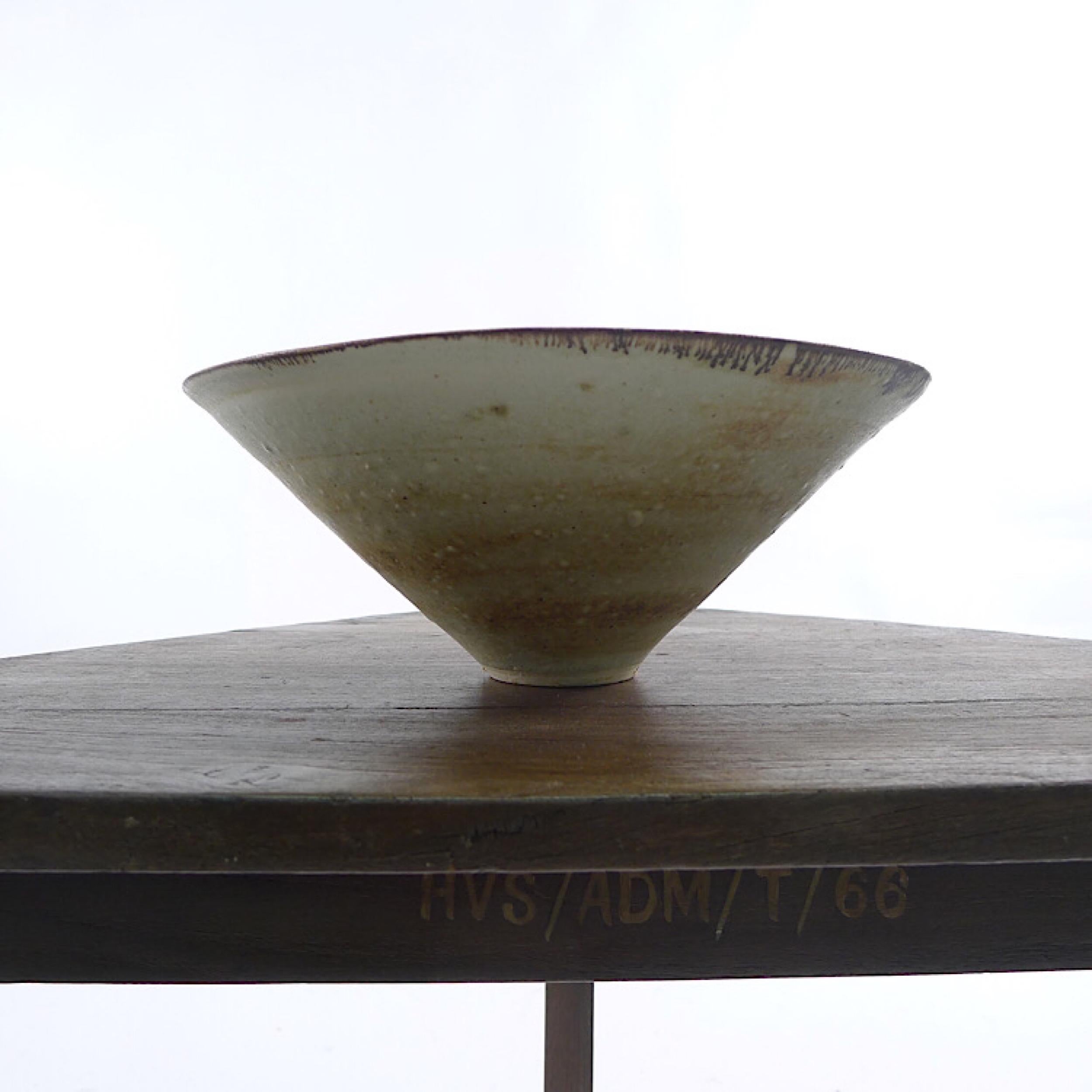 Hand-Crafted Lucie Rie, Porcelain Bowl, Flaring Conical Form, Impressed Seal Mark
