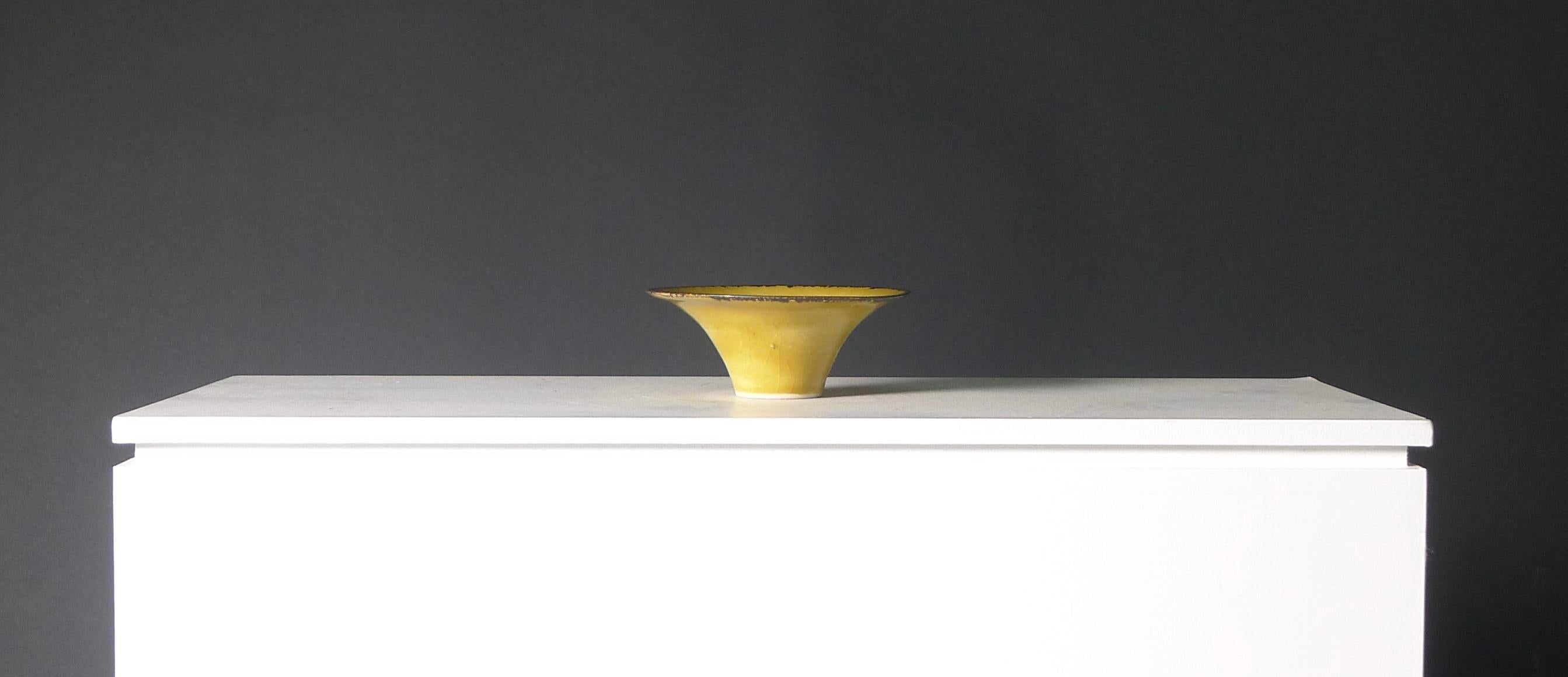 Modern Lucie Rie, Uranium Yellow Flaring Porcelain Bowl, signed For Sale