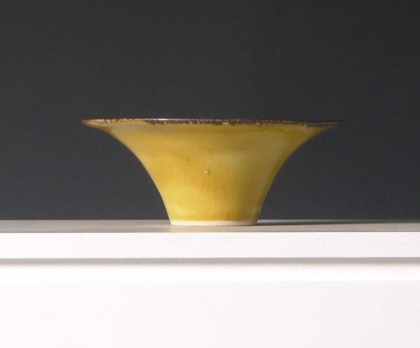 British Lucie Rie, Uranium Yellow Flaring Porcelain Bowl, signed For Sale