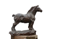 Escultura Caballo Trabajo Bronce De Pie Poder Animal En Stock
