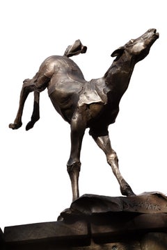 Escultura de Bronce Poulain Ruade Potro Pateando Caballo En Stock