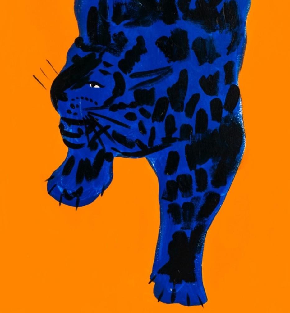 Blue Tiger, Lucie Sheridan, Original paining, Animal art, Graphic art, 2022 - Orange Animal Painting by Lucie Sheridan 