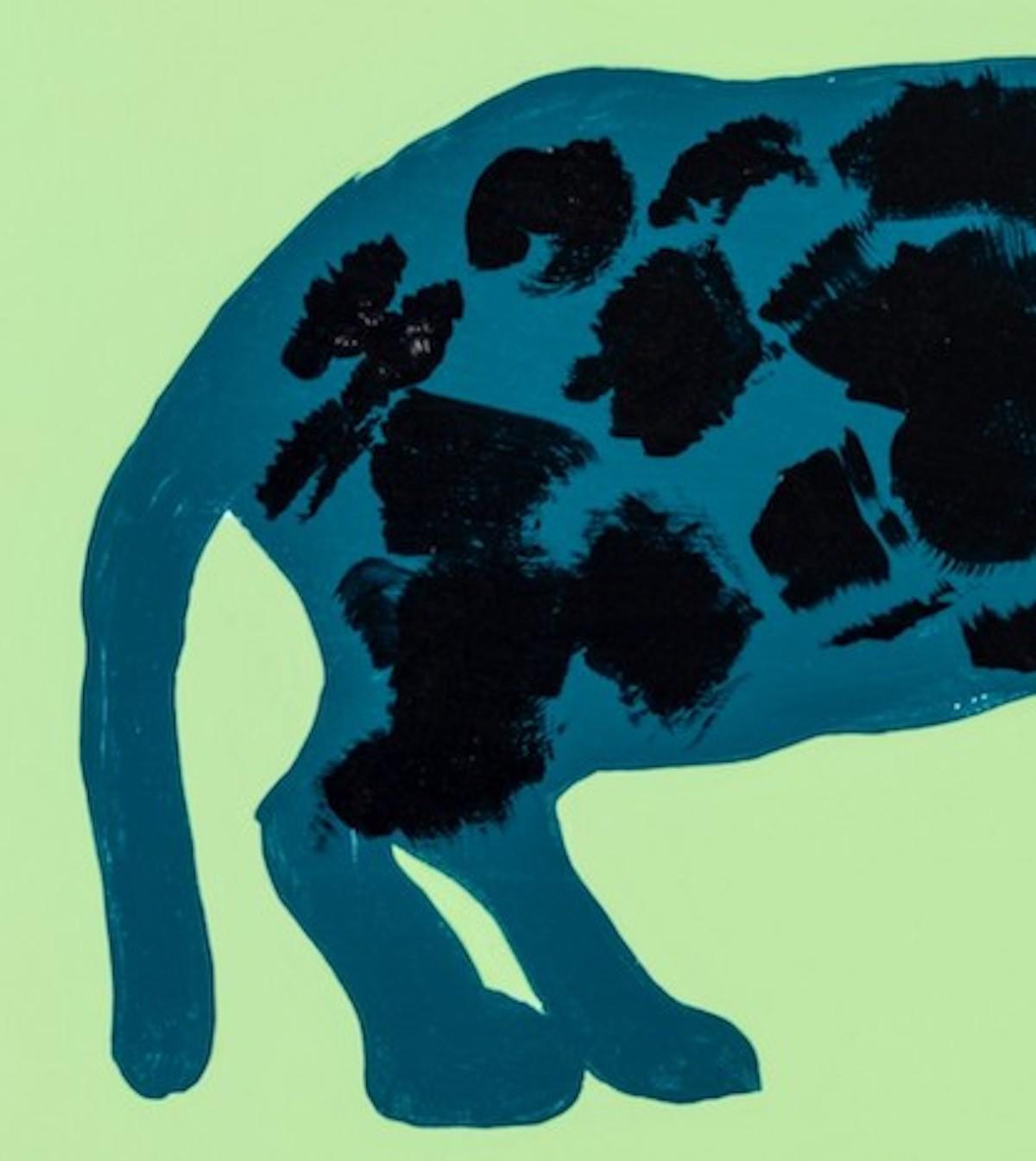 Jane, Lucie Sheridan, Animal and wildlife art, Illustrative art, Cheetah [2022] - Green Landscape Painting by Lucie Sheridan 