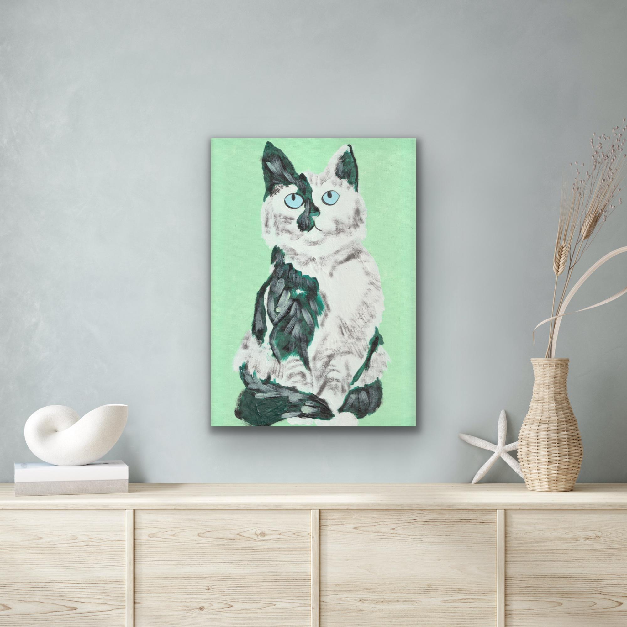 Green Bomb Shell, original painting, portrait, contemporary - Contemporary Painting by Lucie Sheridan