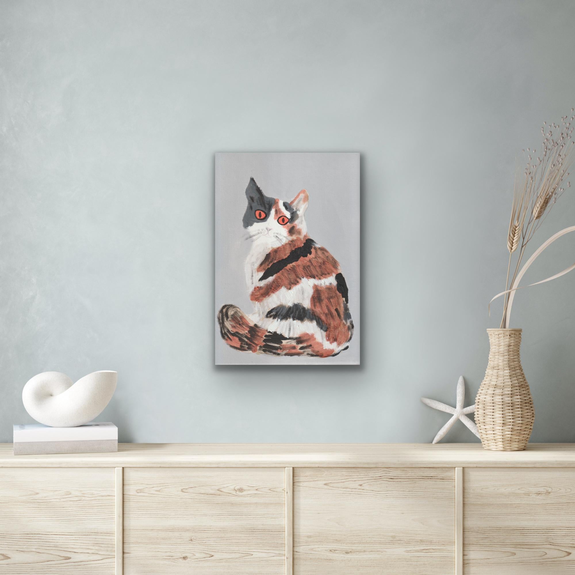 Chat Tabby, peinture originale, portrait, contemporain - Contemporain Painting par Lucie Sheridan