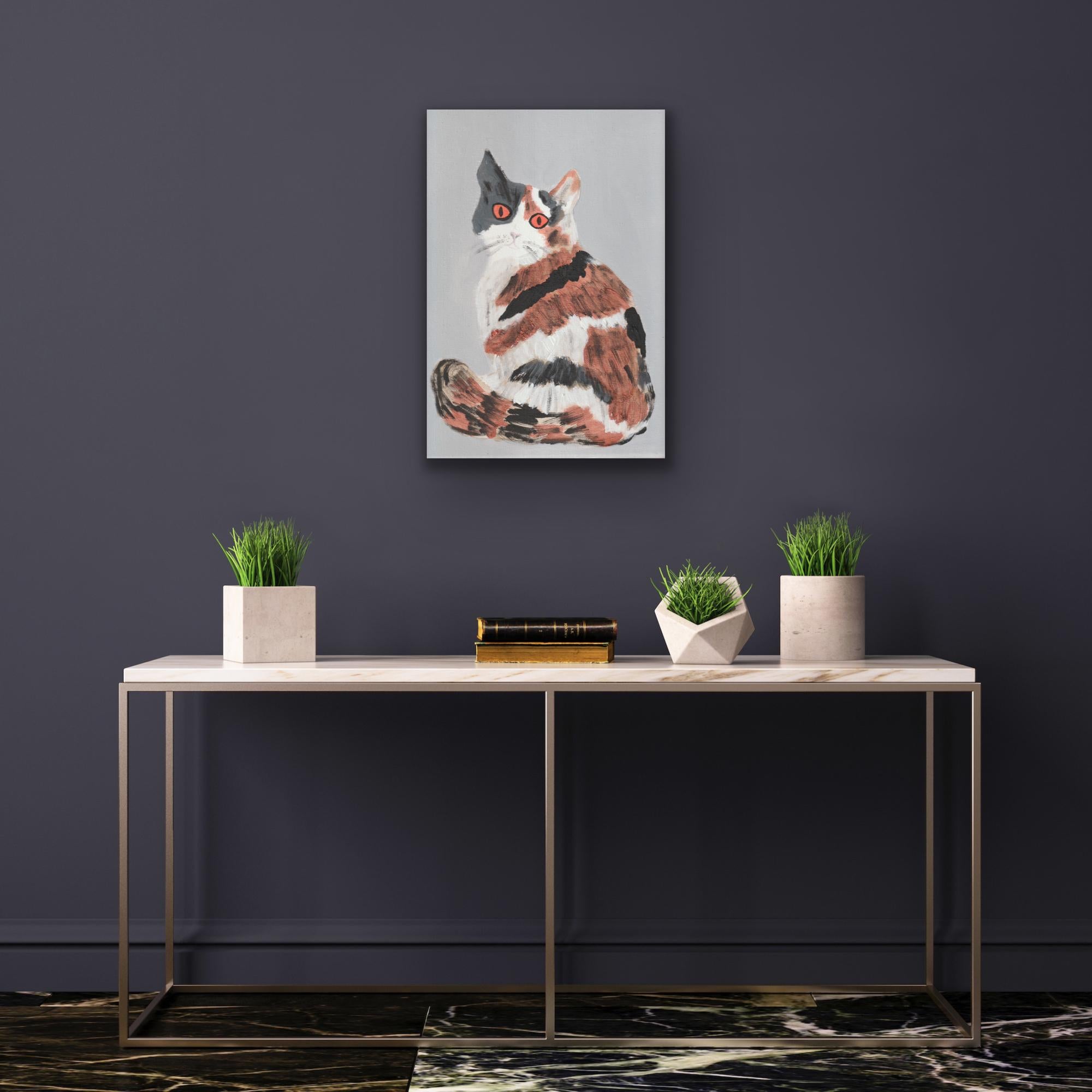 Chat Tabby, peinture originale, portrait, contemporain en vente 1
