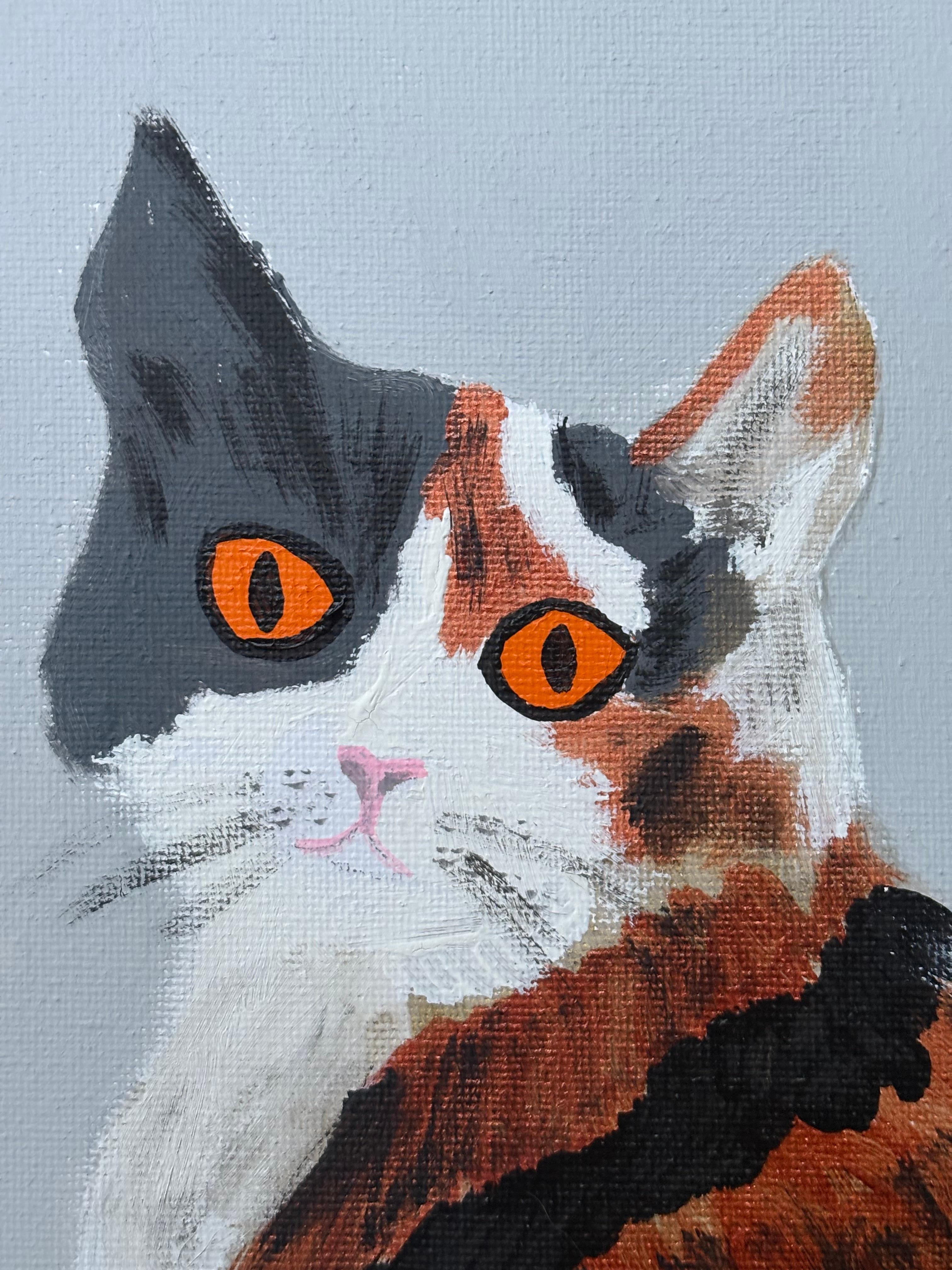 Chat Tabby, peinture originale, portrait, contemporain en vente 4