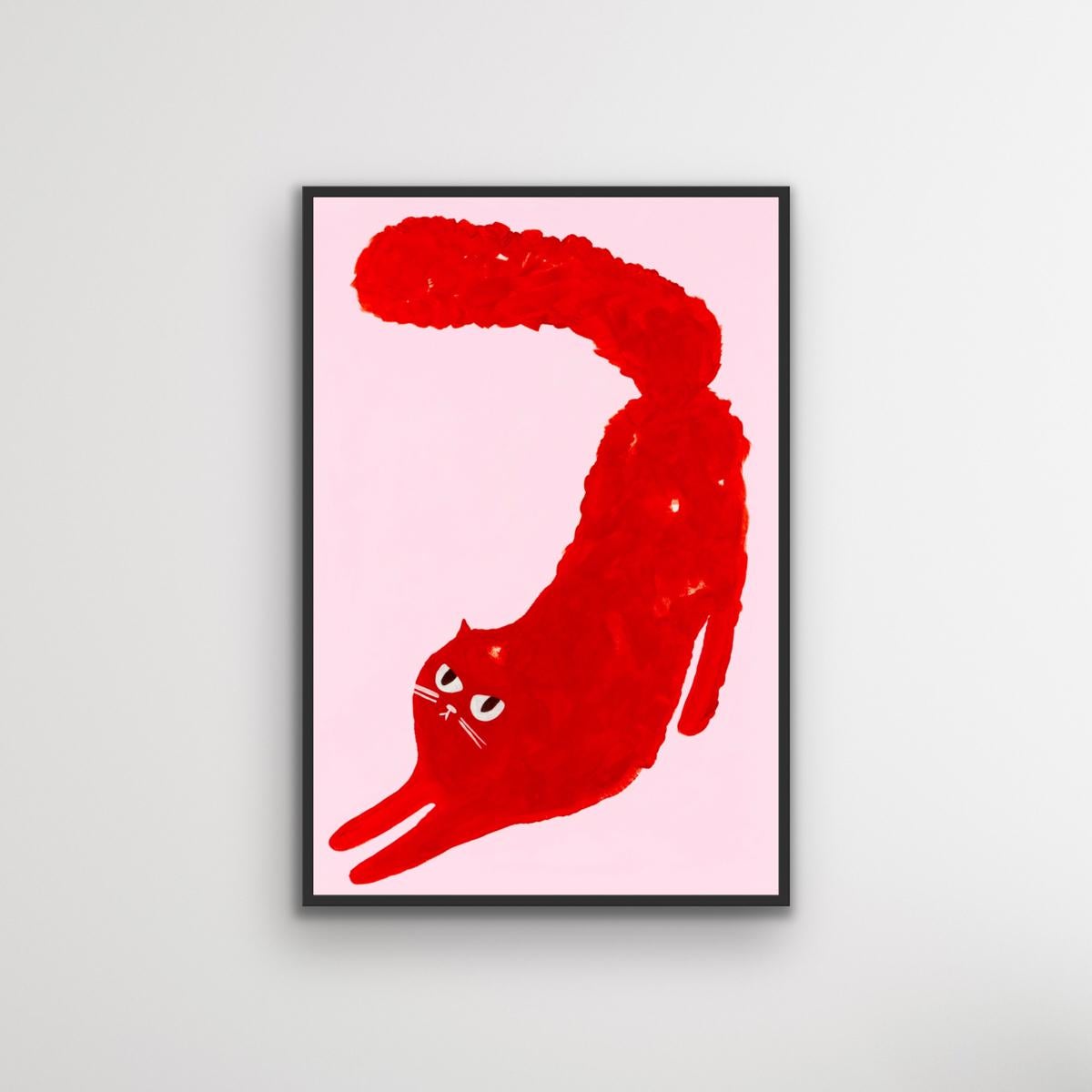 Unhappy Floof, opera d'arte grafica sugli animali, pittura originale vivace, opera d'arte dichiarata - Painting Contemporaneo di Lucie Sheridan