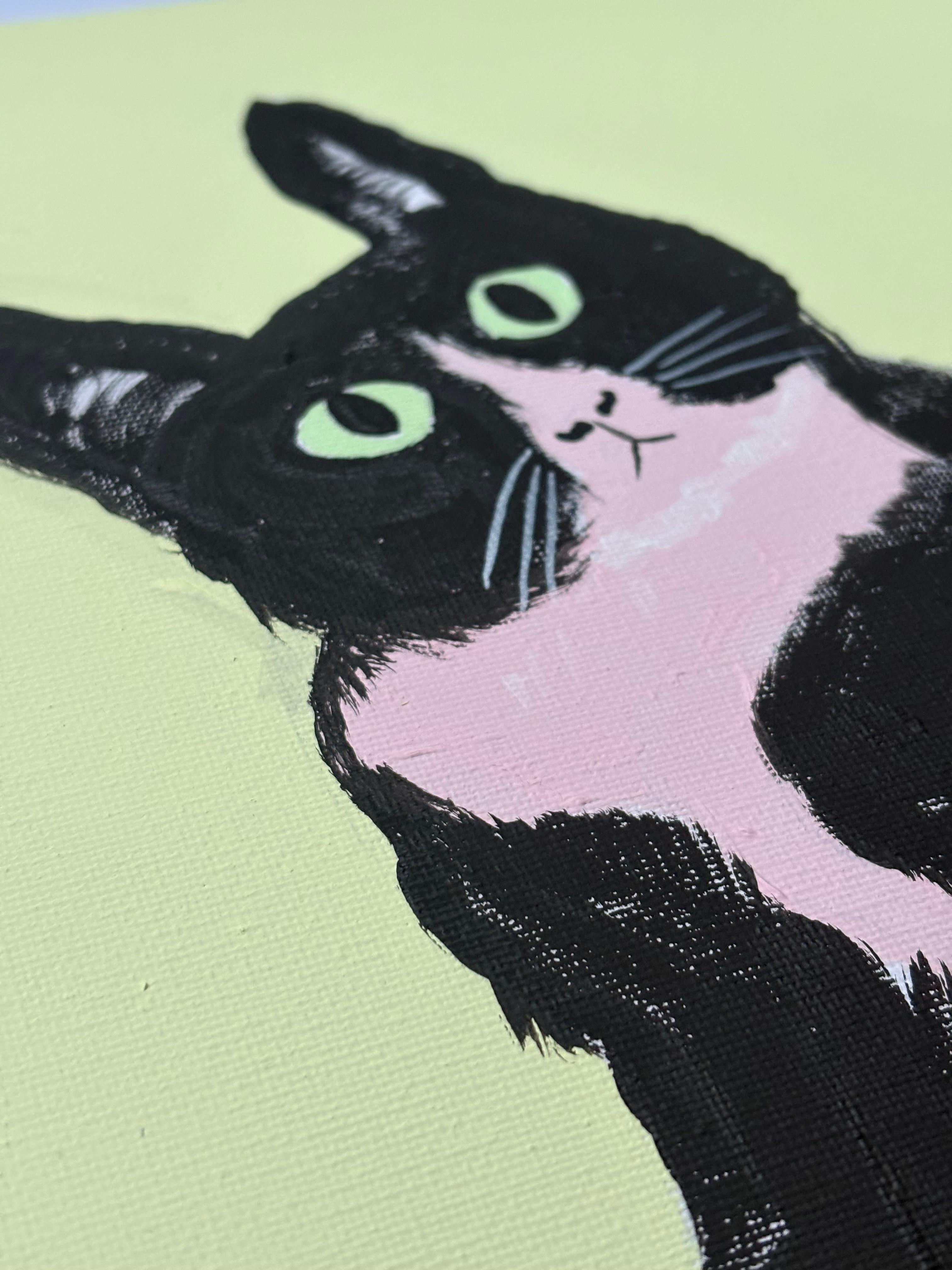 Wonder cat, original painting, portrait, contemporary For Sale 1
