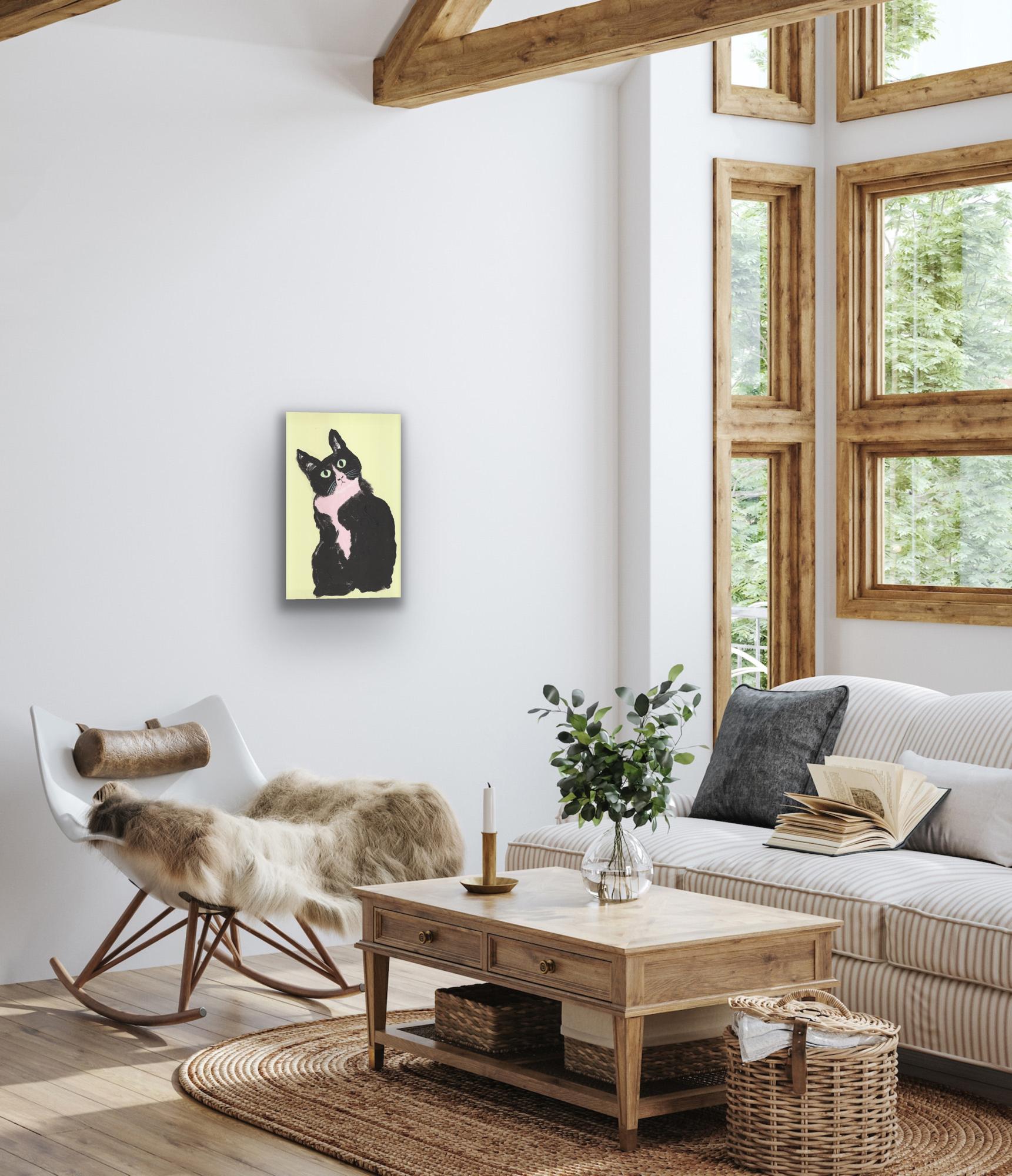 Wonder cat, original painting, portrait, contemporary For Sale 2