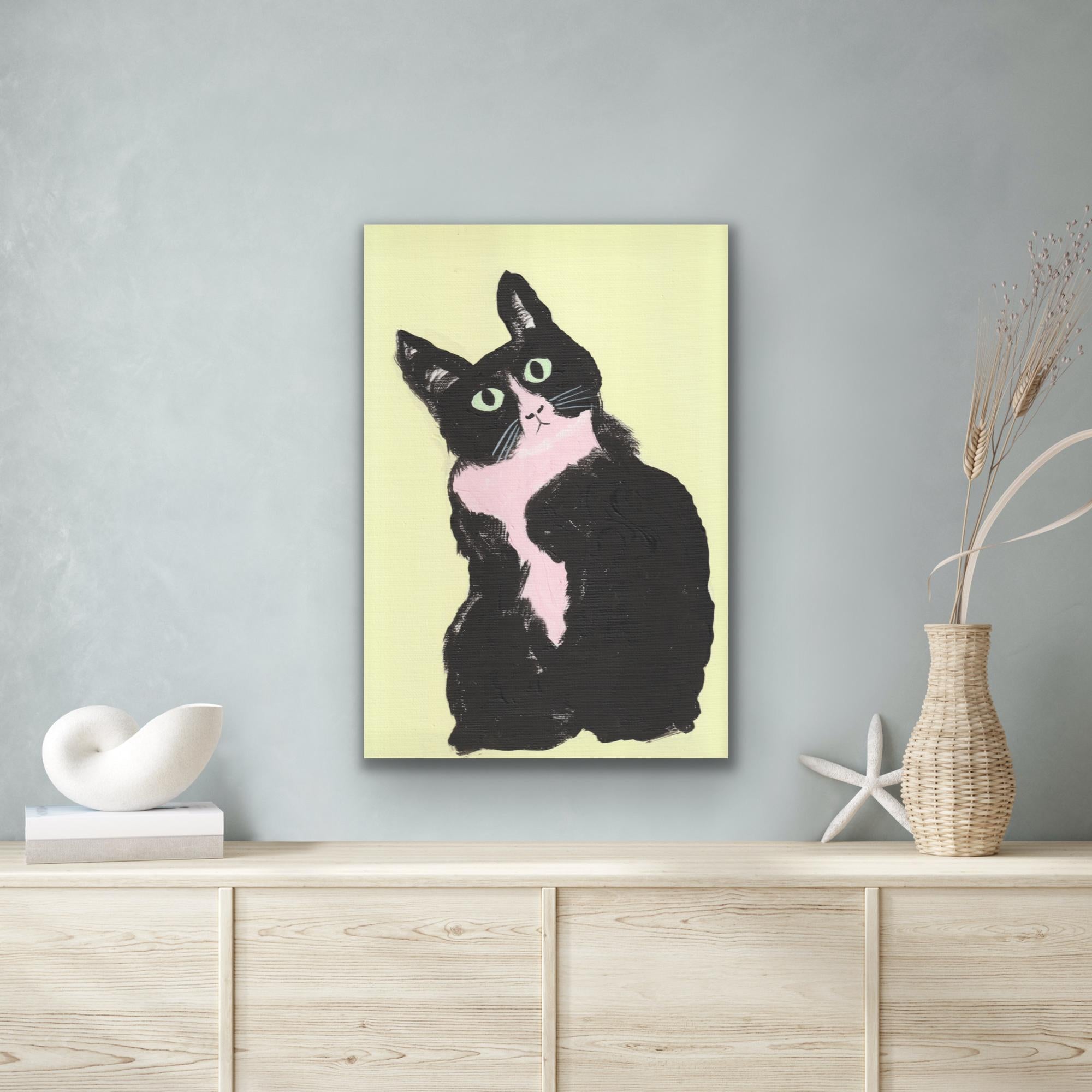 Wonder cat, original painting, portrait, contemporary For Sale 3