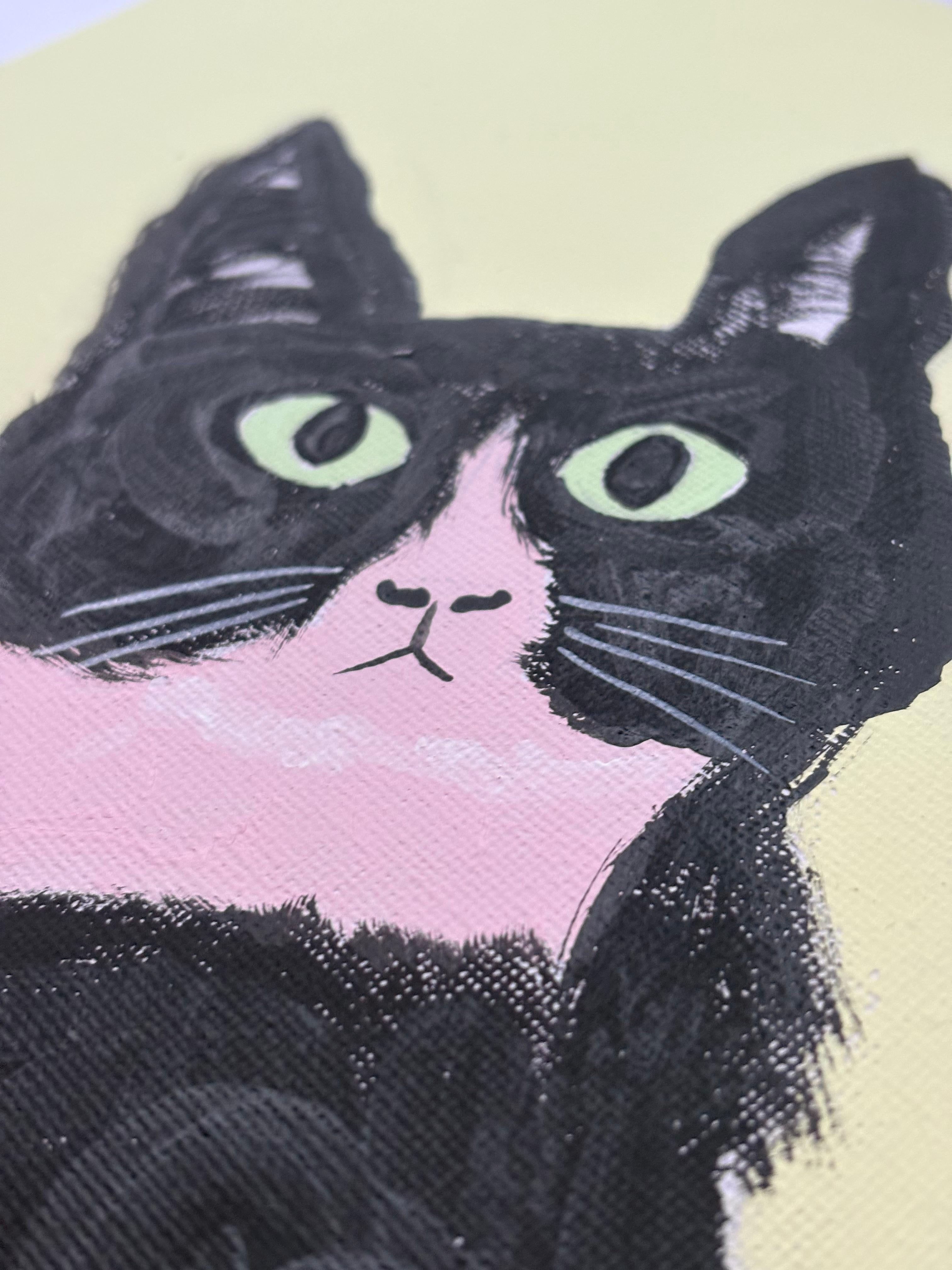 Wonder cat, original painting, portrait, contemporary For Sale 4
