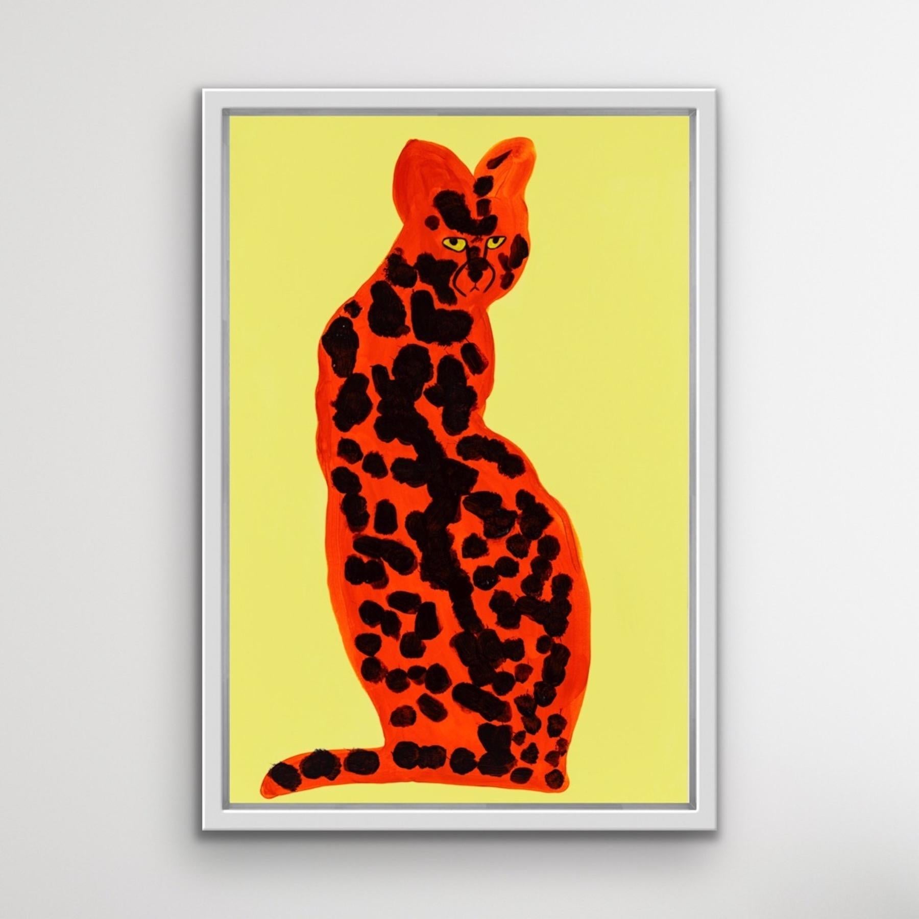 Serval jaune, peinture de chat sauvage, art animalier contemporain, art vif, abstrait  - Abstrait Painting par Lucie Sheridan
