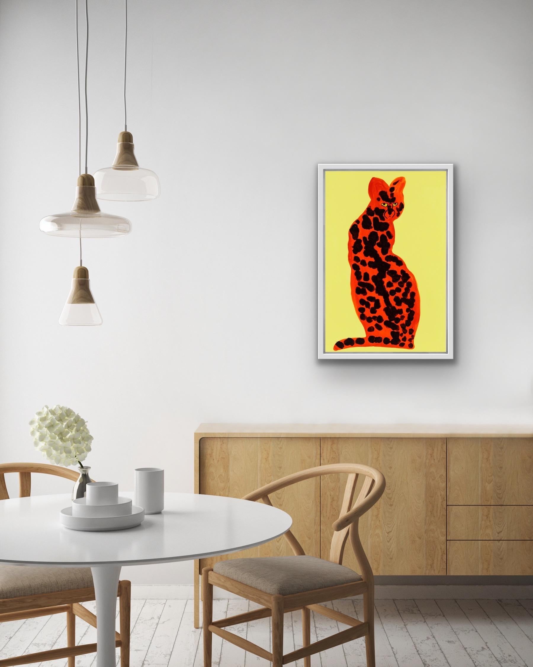 Serval jaune, peinture de chat sauvage, art animalier contemporain, art vif, abstrait  en vente 3