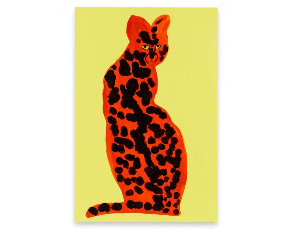 Still-Life Painting Lucie Sheridan - Serval jaune, peinture de chat sauvage, art animalier contemporain, art vif, abstrait 