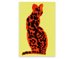 Gelber Serval, Wildkatzen-Gemälde, Zeitgenössische Tierkunst, Helle Kunst, Abstrakt 