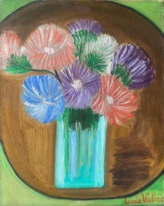 Joyful Flowers in a Turquoise Vase, Lucie Valore Utrillo Still Life Painting