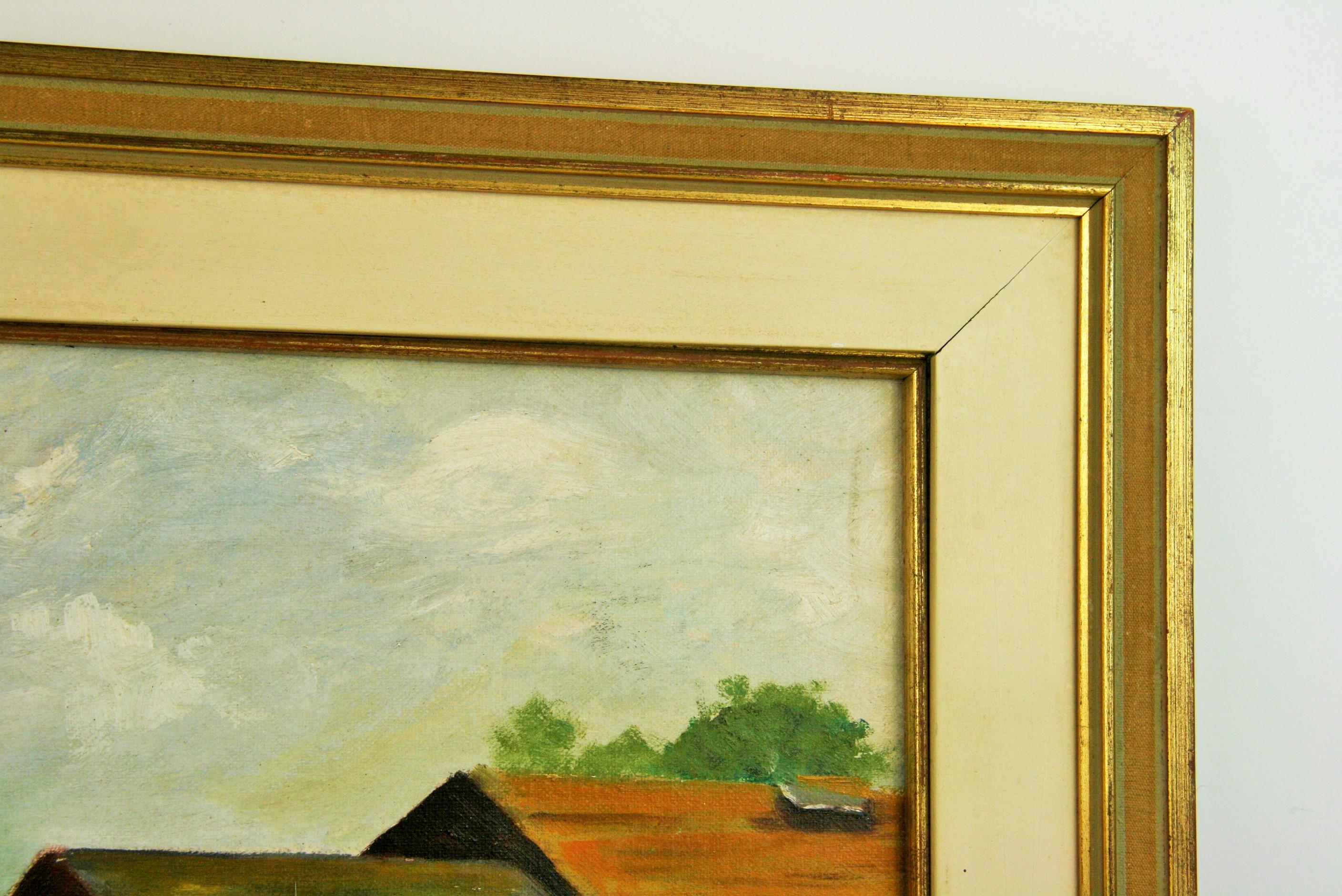 Gerahmtes Ölgemälde im amerikanischen Impressionismus, New England, Hafen- Meereslandschaft, gerahmt, Vintage im Angebot 1