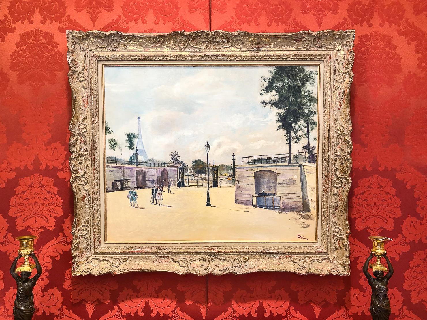 Lucien Adrion Oil on Canvas Tuileries View in the 1930s, Paris For Sale 6