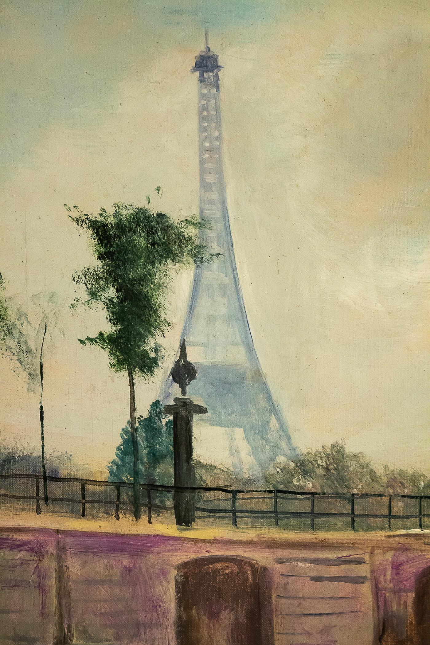 French Lucien Adrion Oil on Canvas Tuileries View in the 1930s, Paris For Sale