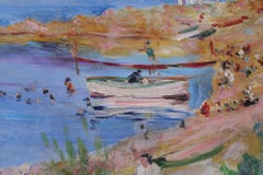 1930 Signed Antique Beach Scene Oil on Panel Painting by Lucien Adrion