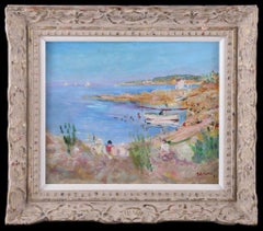 1930 Signed Antique Beach Scene Oil on Panel Painting by Lucien Adrion