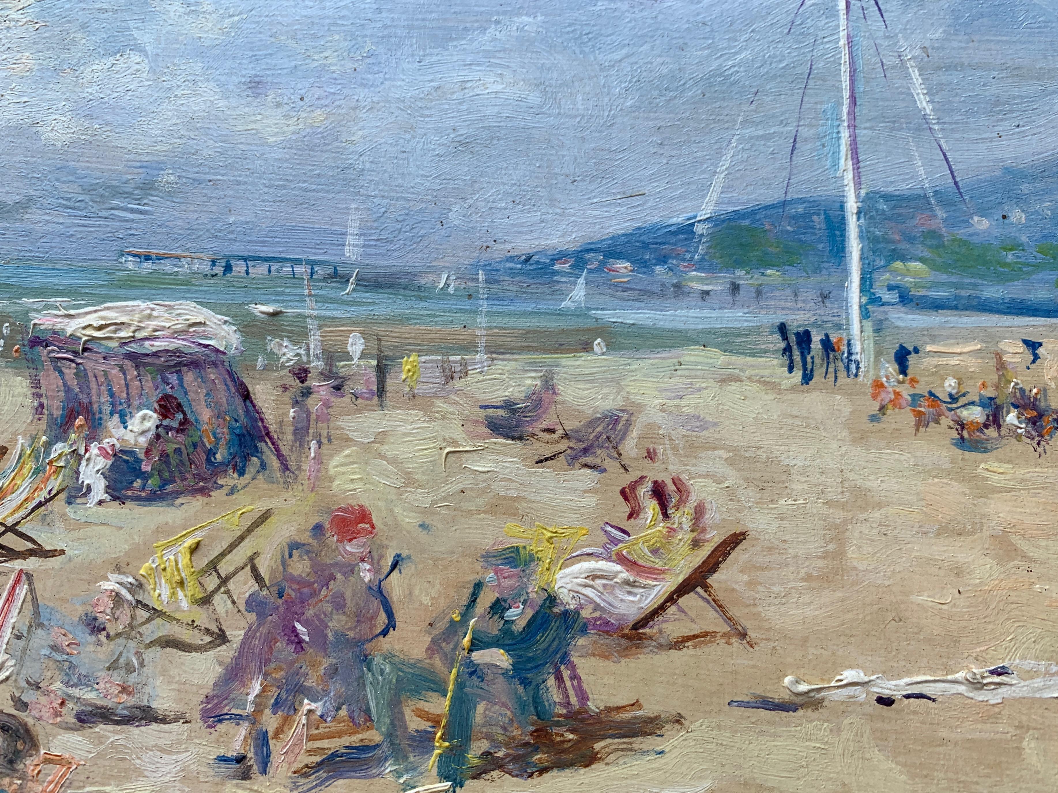 Französische impressionistische Strandszene:: möglicherweise Cannes:: im Impressionismus – Painting von Lucien Adrion