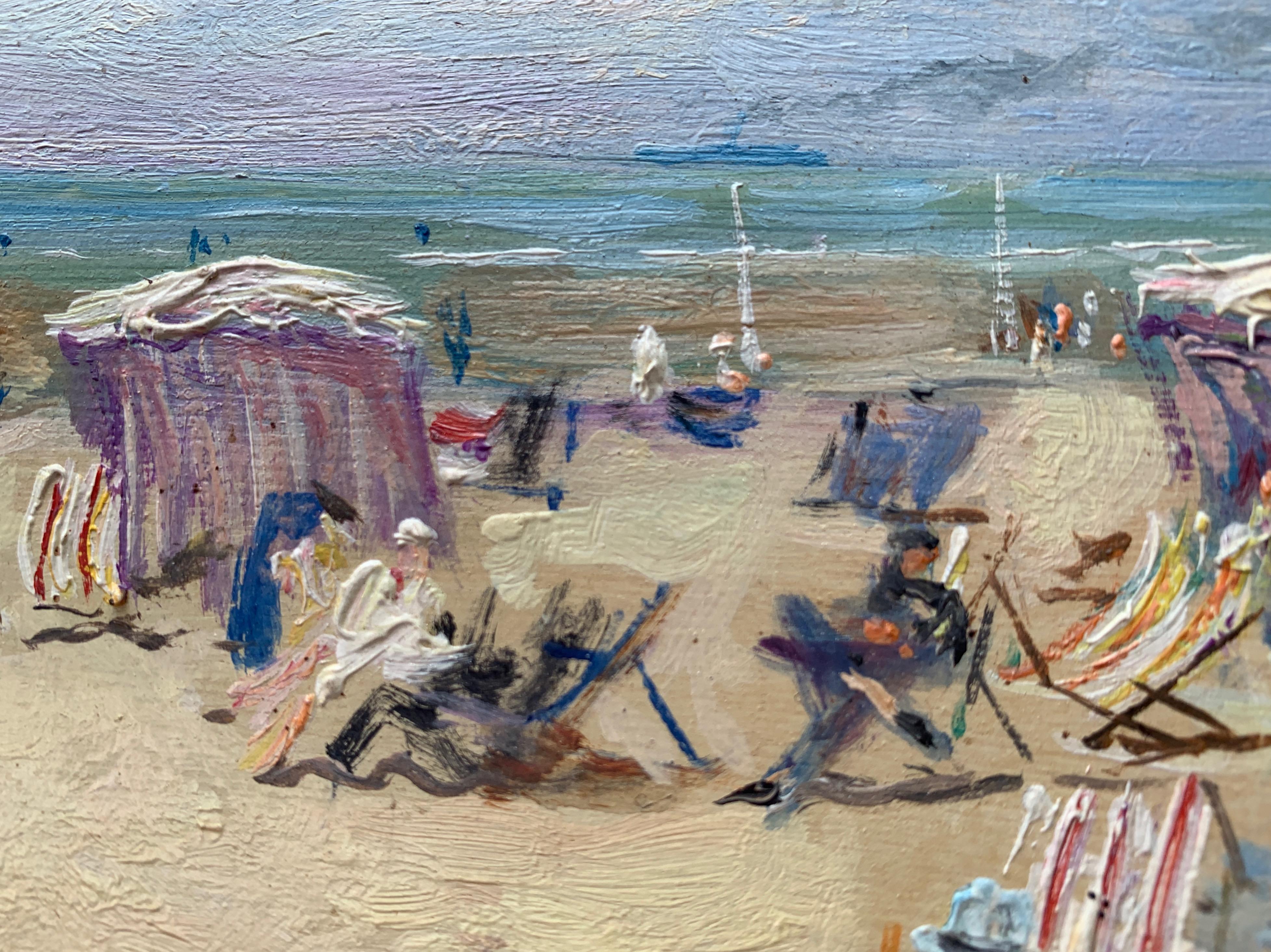 Lucien Adrion Landscape Painting – Französische impressionistische Strandszene:: möglicherweise Cannes:: im Impressionismus