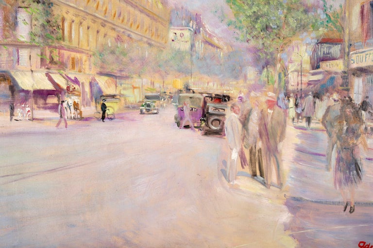 Boulevard Saint-Michel - Paris - Post Impressionist Oil, Cityscape by L Adrion For Sale 4