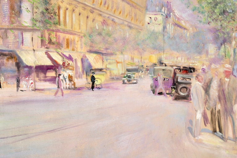 Boulevard Saint-Michel - Paris - Post Impressionist Oil, Cityscape by L Adrion For Sale 5