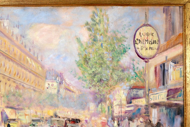 Boulevard Saint-Michel - Paris - Post Impressionist Oil, Cityscape by L Adrion - Post-Impressionist Painting by Lucien Adrion