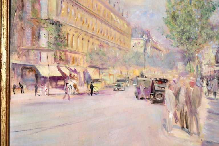 Boulevard Saint-Michel - Paris - Post Impressionist Oil, Cityscape by L Adrion For Sale 1