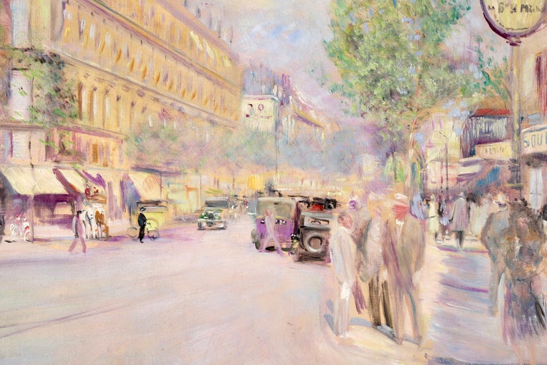 Boulevard Saint-Michel - Paris - Post Impressionist Oil, Cityscape by L Adrion For Sale 2