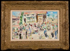 Café sur la Plage - Huile post-impressionniste sur les figures dans le paysage par Lucien Adrion