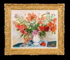 Garden Bouquet Vibrant Red Impressionist Still Life Bouquet Painting of flowers