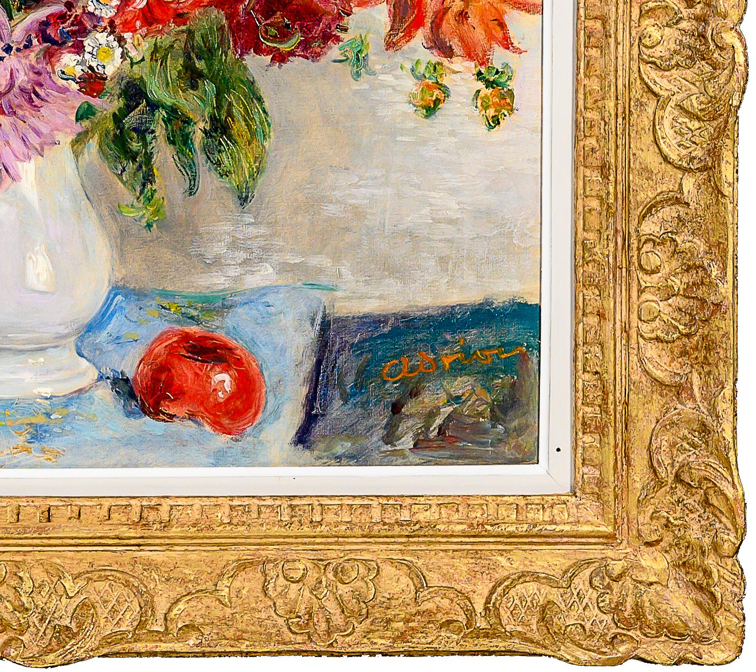 Bouquet de jardin Rouge vibrant Nature morte impressionniste Bouquet Peinture de fleurs - Impressionnisme Painting par Lucien Adrion