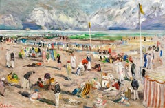 La Plage a Deauville - Figure post-impressioniste in un paesaggio di Lucien Adrion