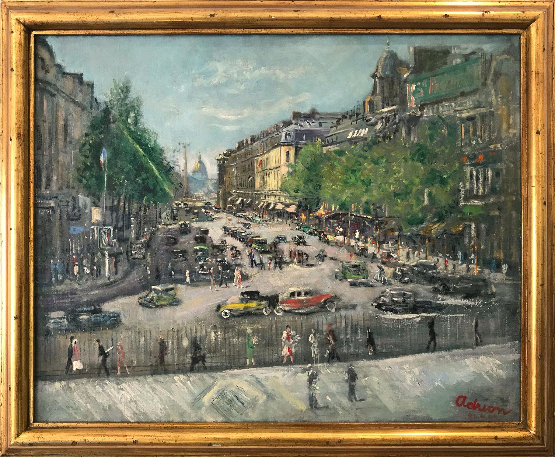 Landscape Painting Lucien Adrion - "Vue depuis L'église de la Madeleine" Scène de plein air post-impressionniste française