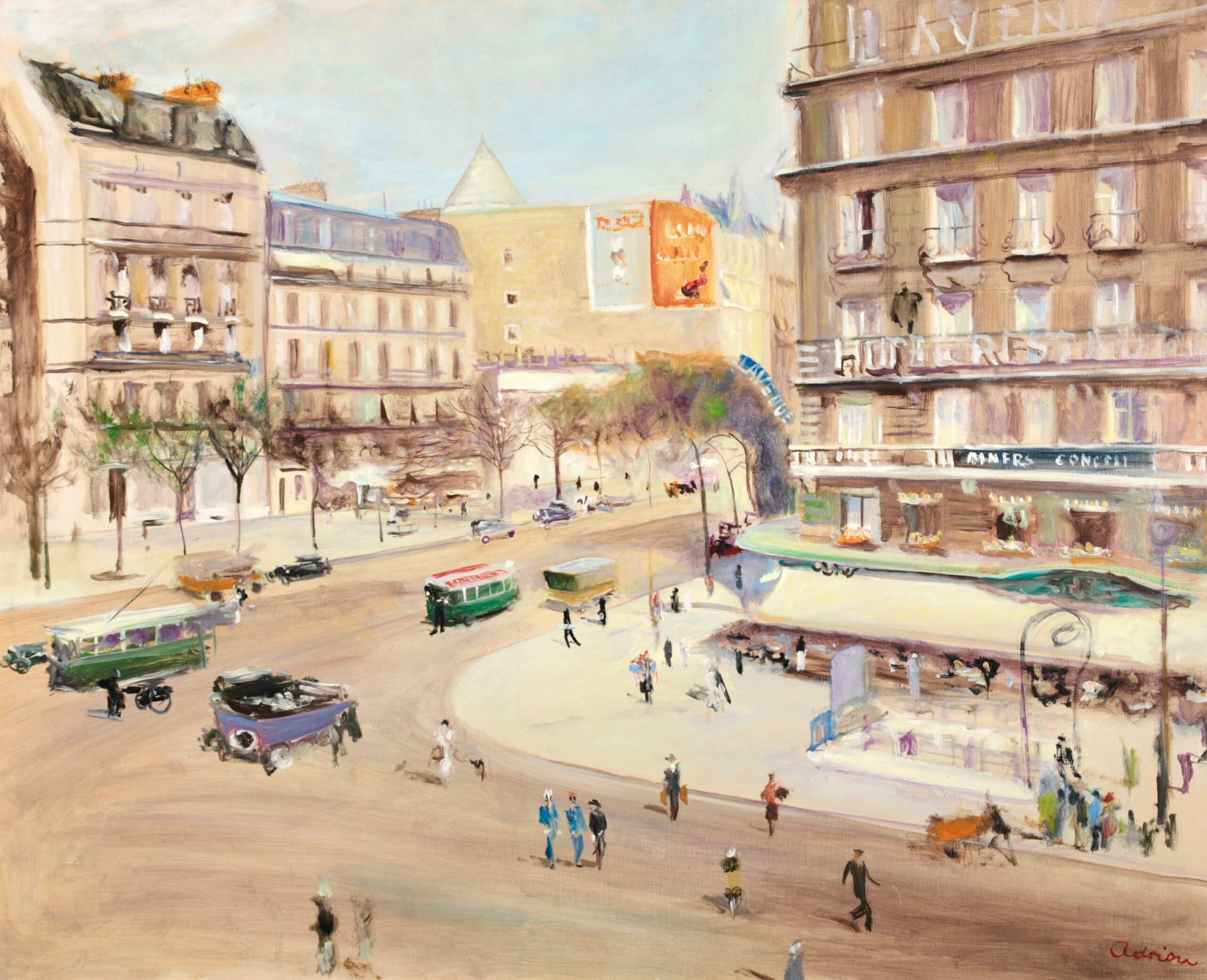 Les Grands Boulevards - Post Impressionist City Landscape Oil by Lucien Adrion For Sale 1