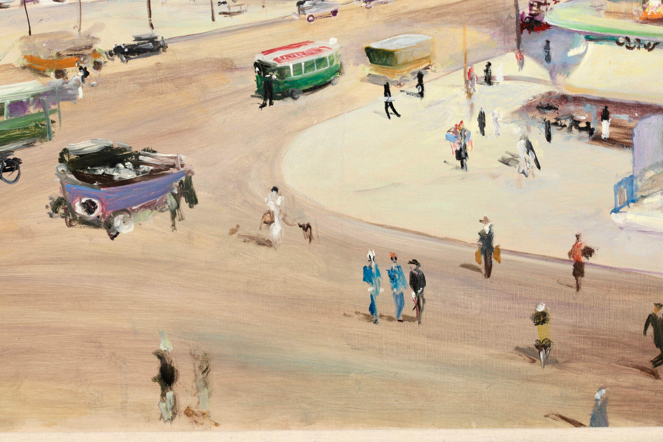 Les Grands Boulevards - Post Impressionist City Landscape Oil by Lucien Adrion For Sale 2