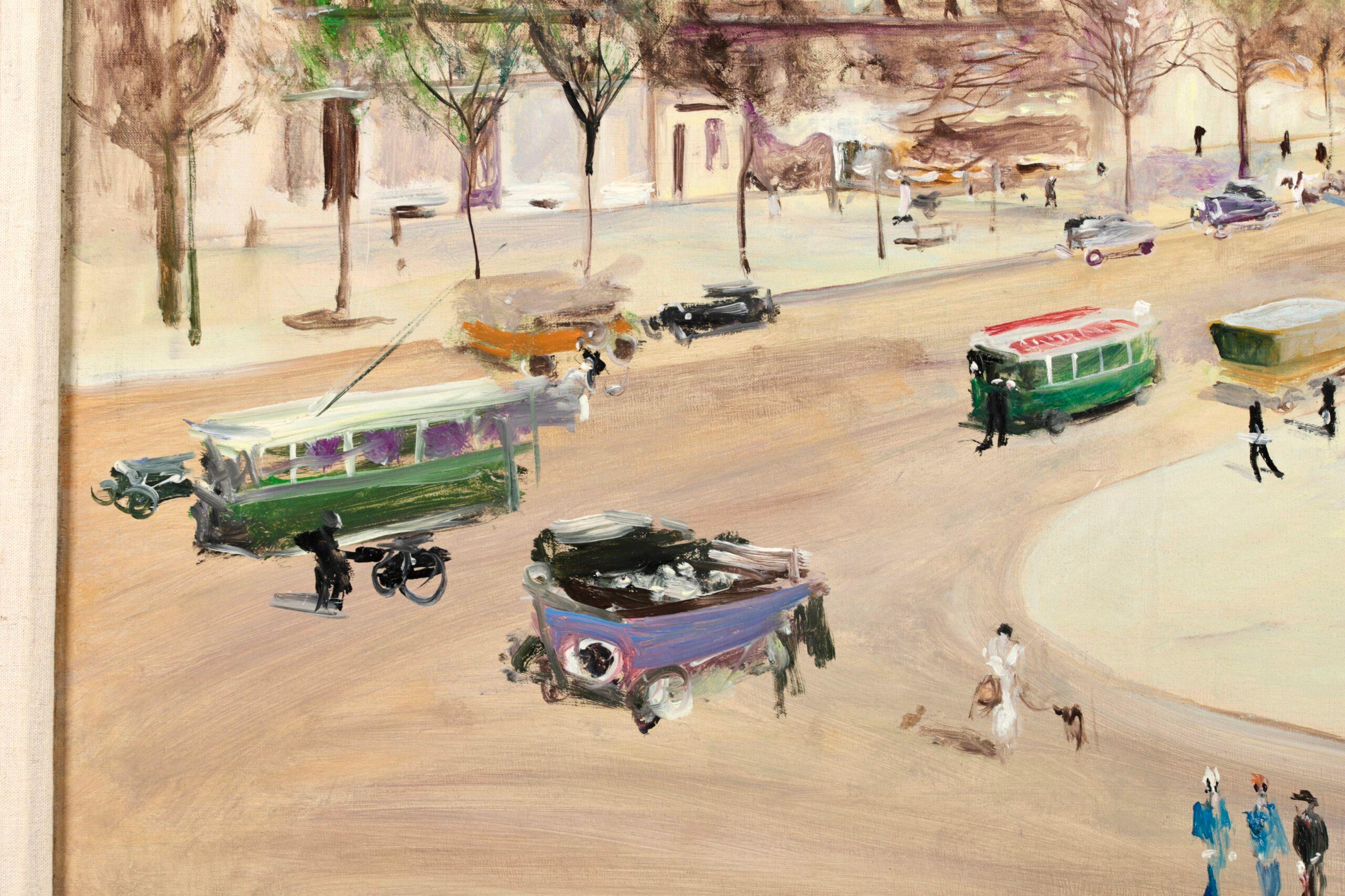 Les Grands Boulevards - Post Impressionist City Landscape Oil by Lucien Adrion For Sale 3