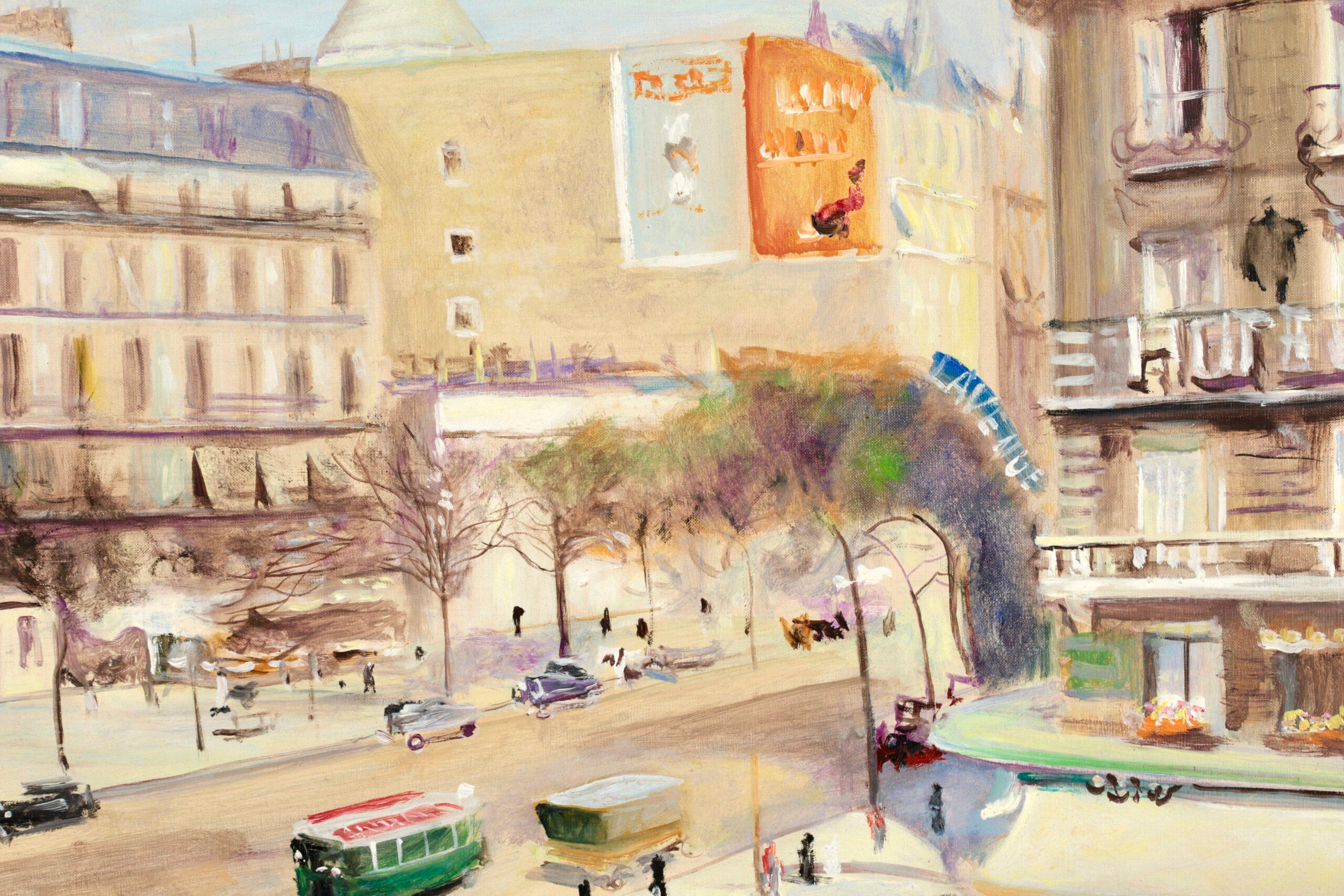 Les Grands Boulevards - Post Impressionist City Landscape Oil by Lucien Adrion For Sale 5
