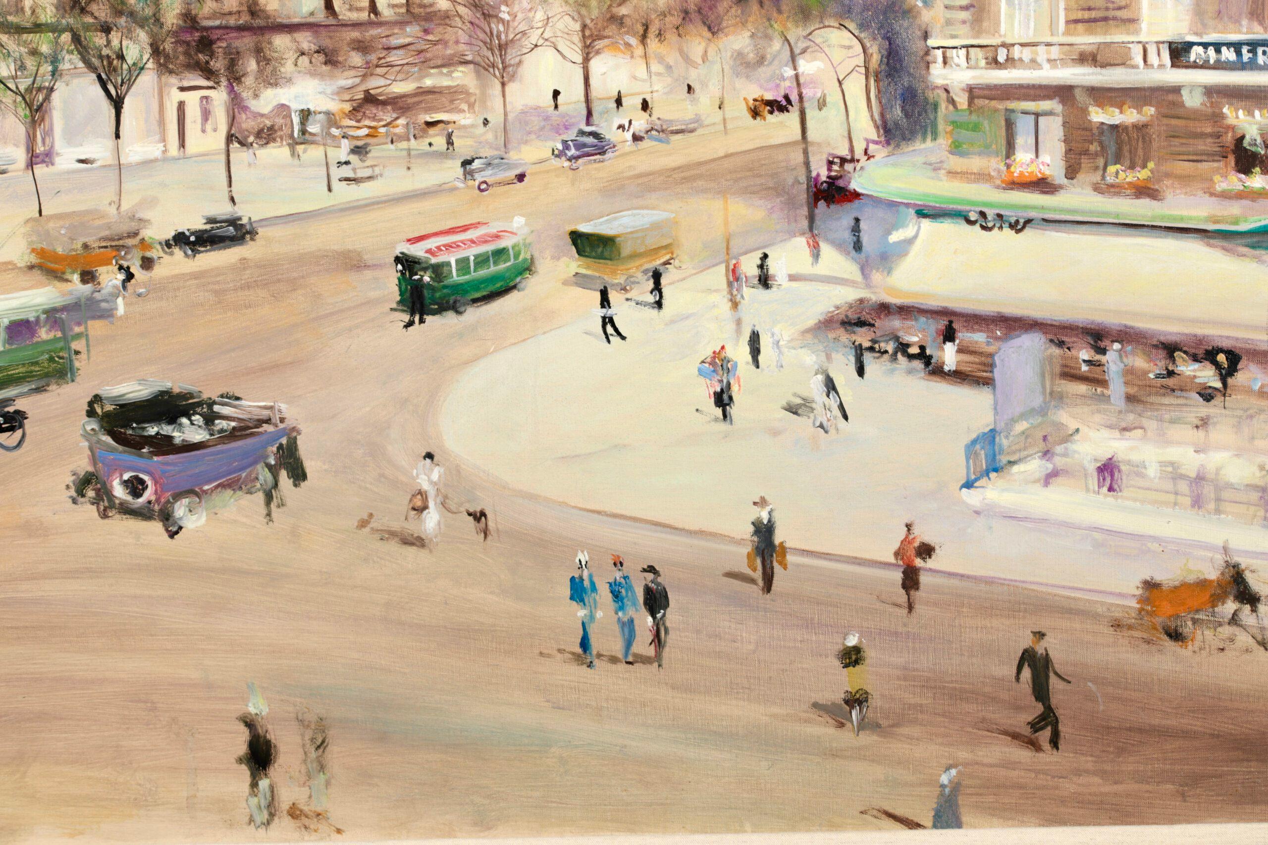 Les Grands Boulevards - Post Impressionist City Landscape Oil by Lucien Adrion For Sale 6