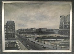 Lucien Adrion Oil on Canvas "Notre Dame de Paris", ca. 1920