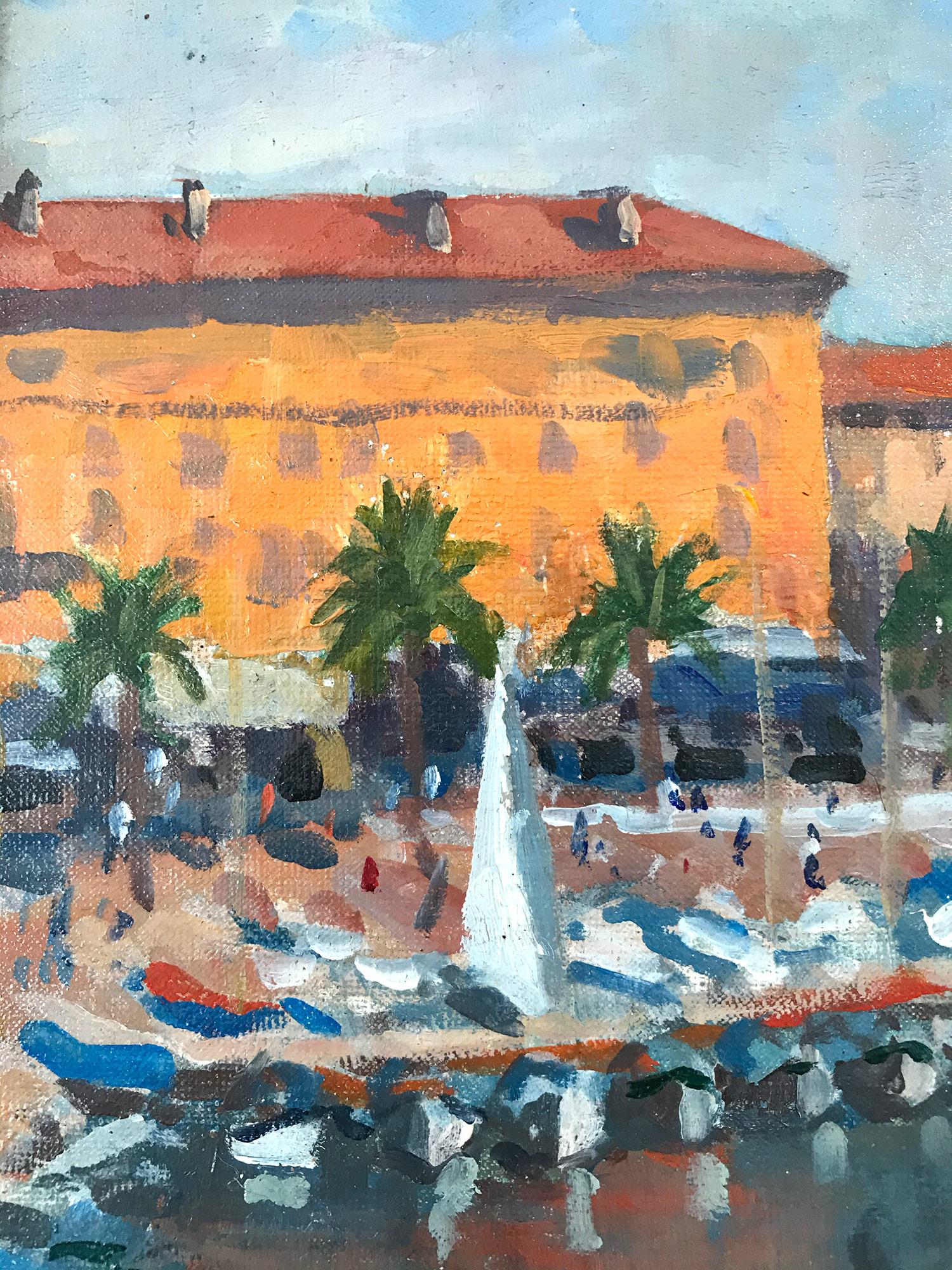 Peinture à l'huile post-impressionniste « Marine in the French Riviera » représentant des bateaux de croisière en vente 5