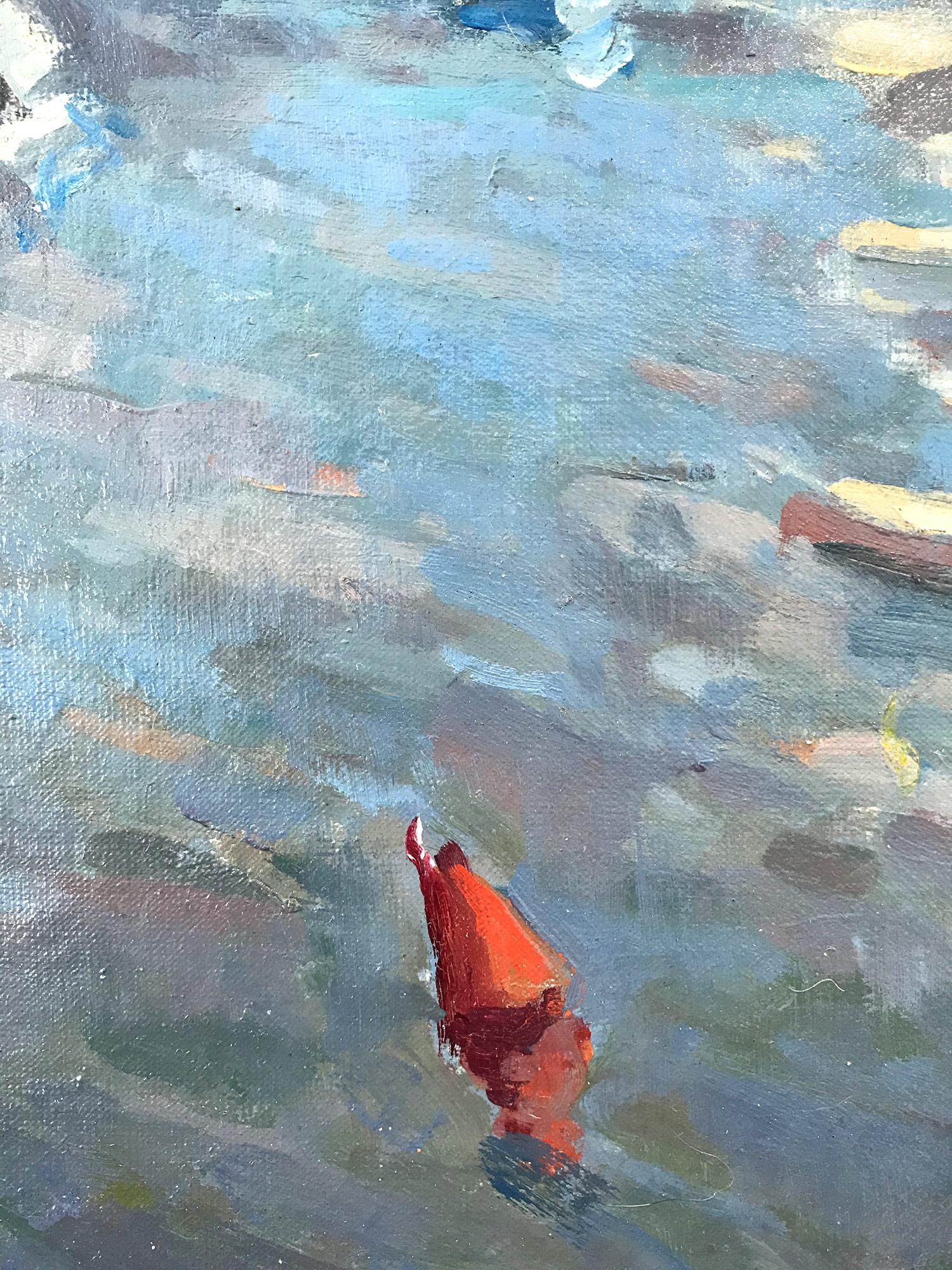 Peinture à l'huile post-impressionniste « Marine in the French Riviera » représentant des bateaux de croisière en vente 6